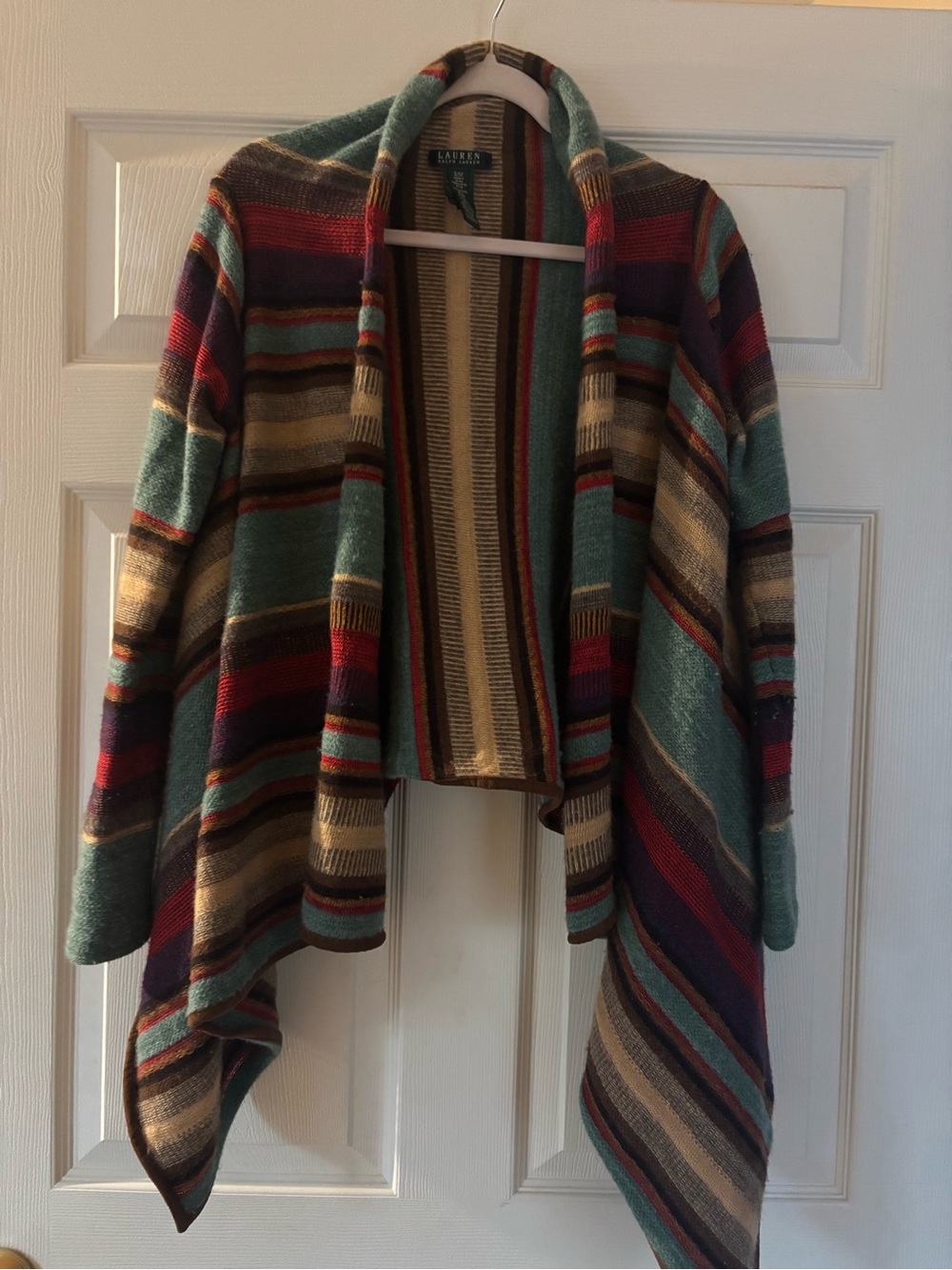 Polo by Ralph Lauren Teal Multicolor Striped Open-Front Poncho